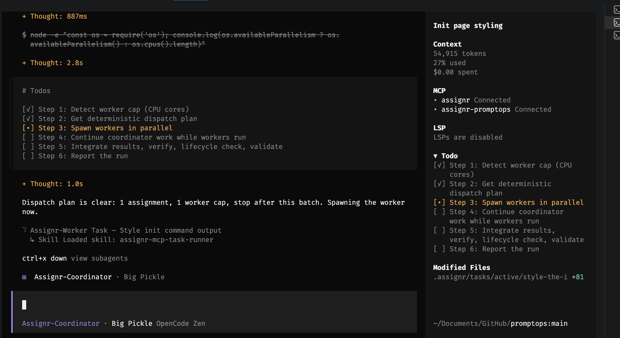 Terminal output showing a Manciple task handoff with allowed paths, acceptance criteria, and verification commands.
